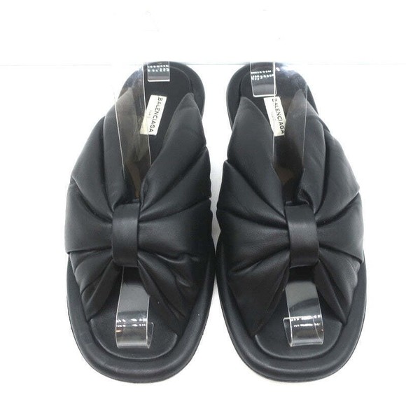Balenciaga Puffy Knot Slide Sandals Black Leather Size 38.5 - Picture 3 of 10